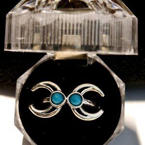 Size 9 Stainless Steel Silver Plated Two Moon Women's Ring